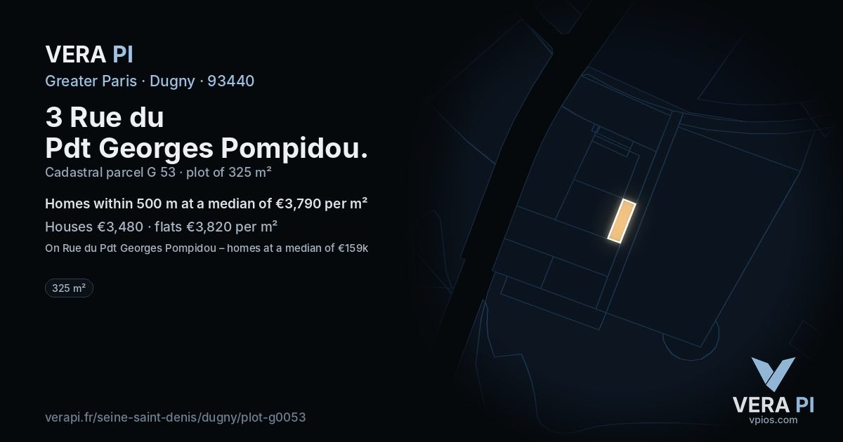 3 Rue du Pdt Georges Pompidou, Dugny at night – the plot lit, the parcels around coloured by the prices near them