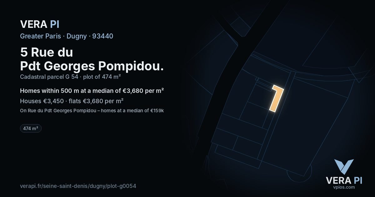 5 Rue du Pdt Georges Pompidou, Dugny at night – the plot lit, the parcels around coloured by the prices near them