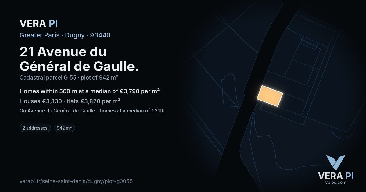 21 Avenue du Général de Gaulle, Dugny at night – the plot lit, the parcels around coloured by the prices near them