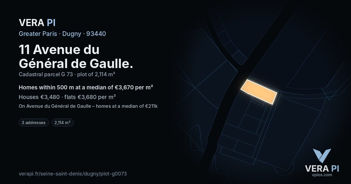 11 Avenue du Général de Gaulle, Dugny at night – the plot lit, the parcels around coloured by the prices near them