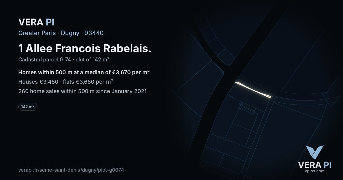 1 Allee Francois Rabelais, Dugny at night – the plot lit, the parcels around coloured by the prices near them