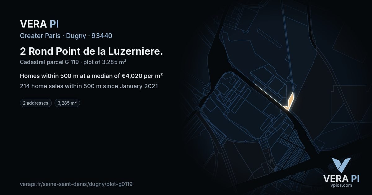 2 Rond Point de la Luzerniere, Dugny at night – the plot lit, the parcels around coloured by the prices near them