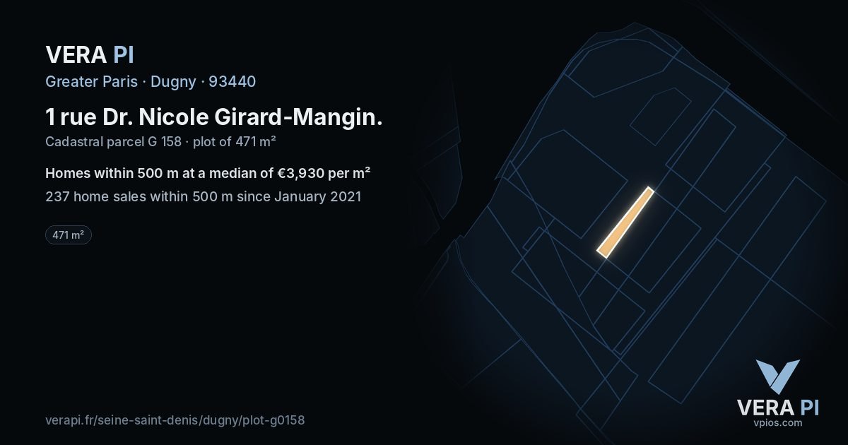1 rue Dr. Nicole Girard-Mangin, Dugny at night – the plot lit, the parcels around coloured by the prices near them