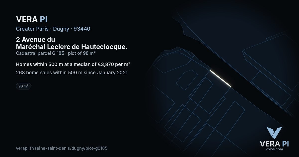 2 Avenue du Maréchal Leclerc de Hauteclocque, Dugny at night – the plot lit, the parcels around coloured by the prices near them