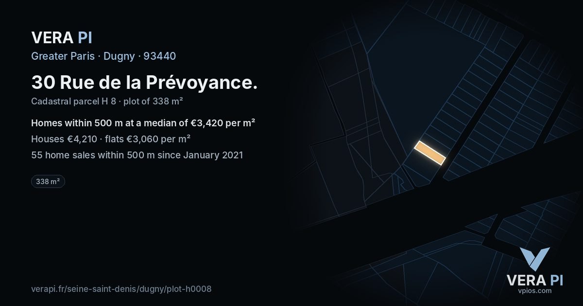 30 Rue de la Prévoyance, Dugny at night – the plot lit, the parcels around coloured by the prices near them