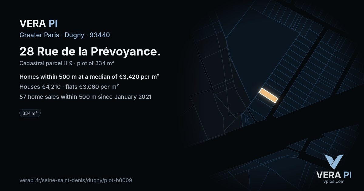 28 Rue de la Prévoyance, Dugny at night – the plot lit, the parcels around coloured by the prices near them