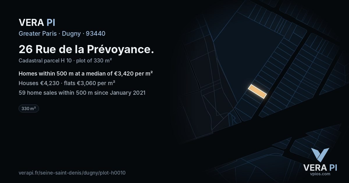 26 Rue de la Prévoyance, Dugny at night – the plot lit, the parcels around coloured by the prices near them