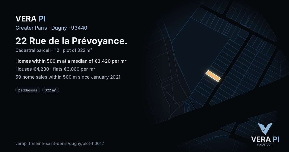 22 Rue de la Prévoyance, Dugny at night – the plot lit, the parcels around coloured by the prices near them