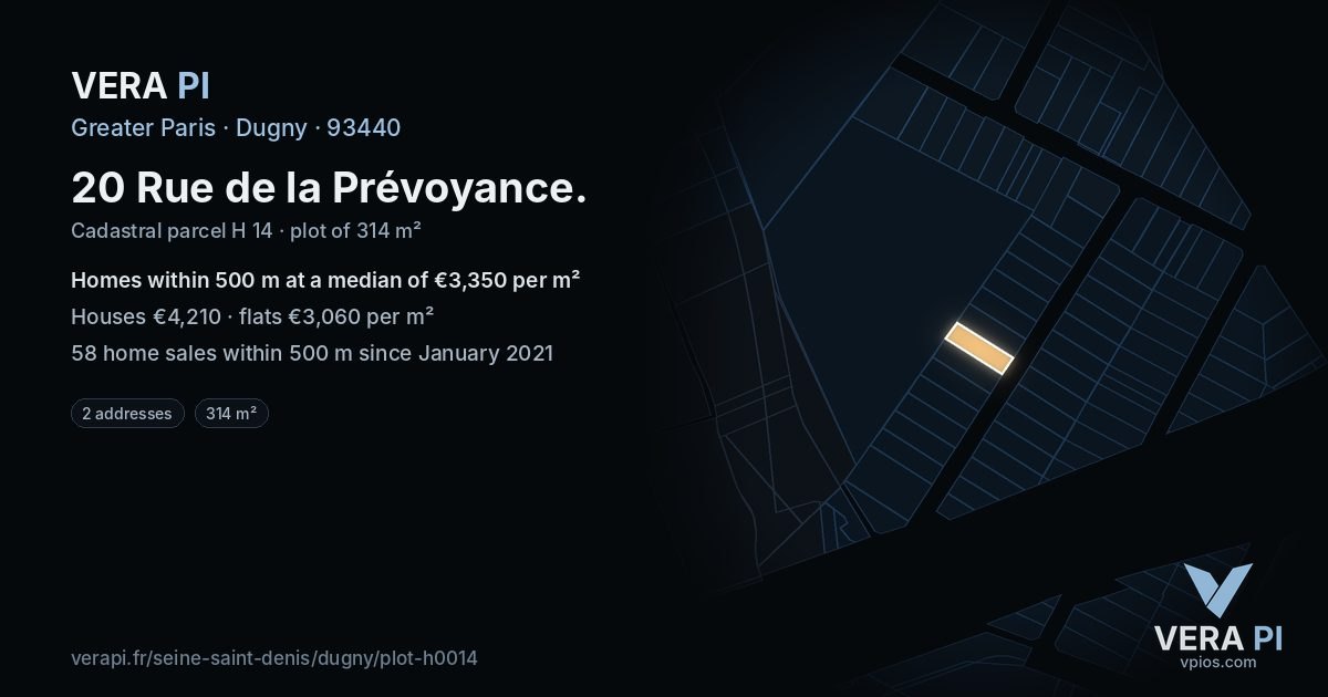 20 Rue de la Prévoyance, Dugny at night – the plot lit, the parcels around coloured by the prices near them