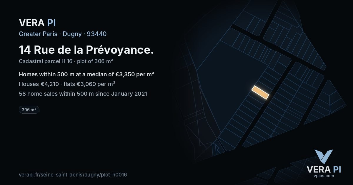 14 Rue de la Prévoyance, Dugny at night – the plot lit, the parcels around coloured by the prices near them