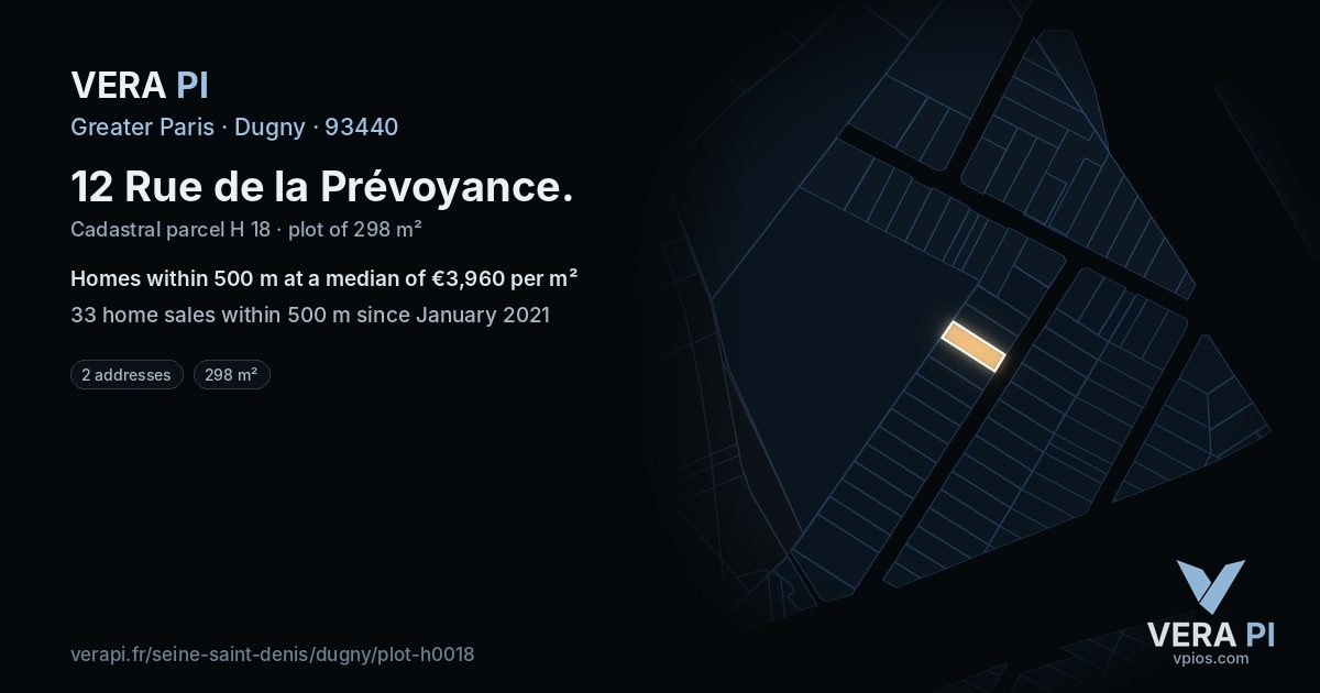 12 Rue de la Prévoyance, Dugny at night – the plot lit, the parcels around coloured by the prices near them