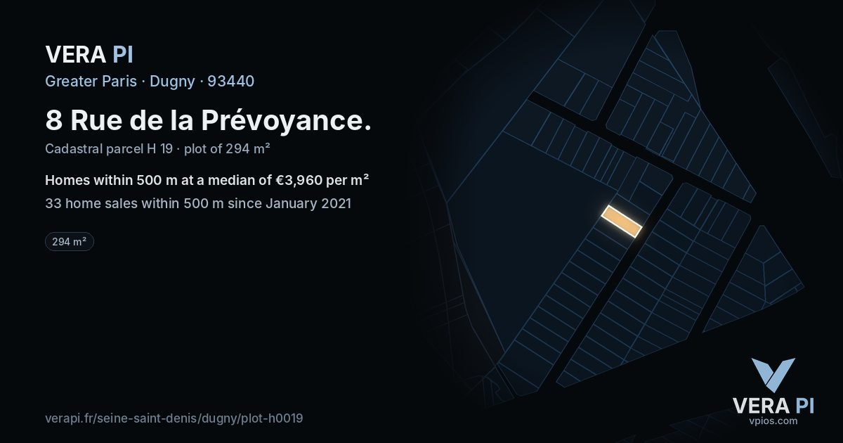 8 Rue de la Prévoyance, Dugny at night – the plot lit, the parcels around coloured by the prices near them