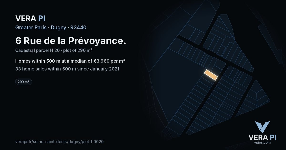 6 Rue de la Prévoyance, Dugny at night – the plot lit, the parcels around coloured by the prices near them