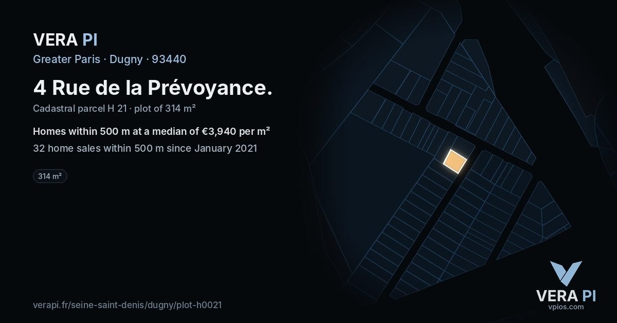 4 Rue de la Prévoyance, Dugny at night – the plot lit, the parcels around coloured by the prices near them