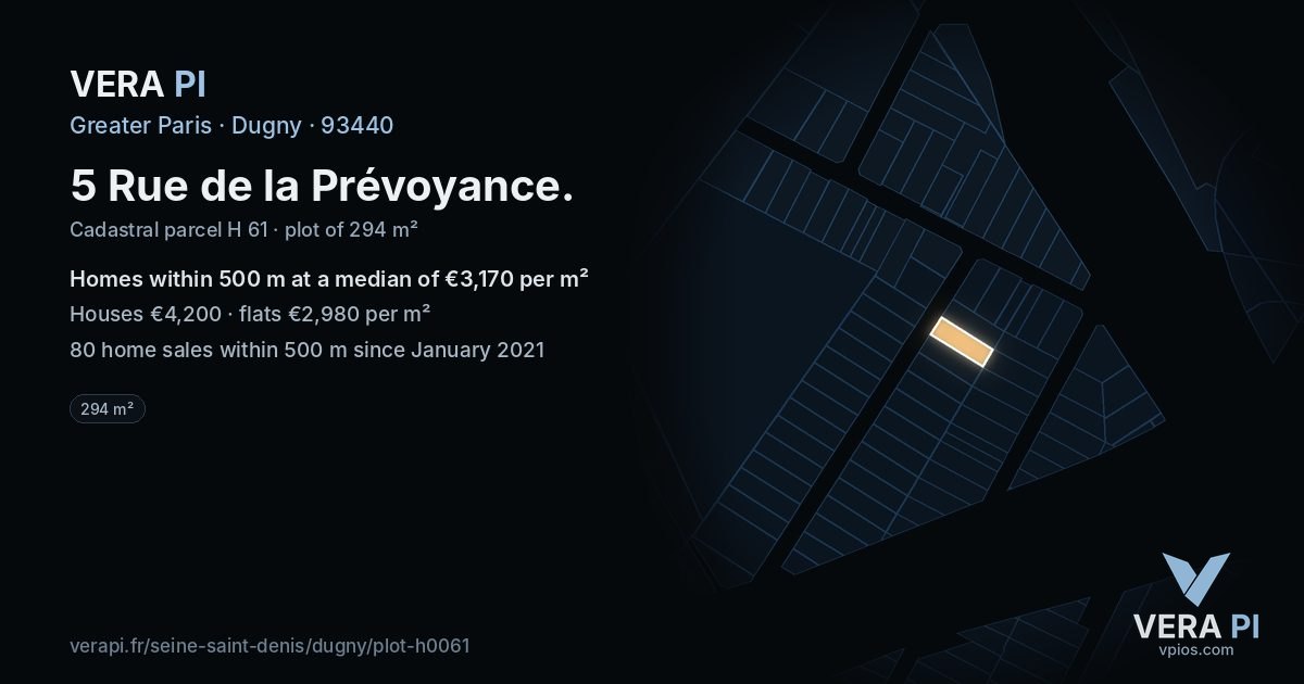 5 Rue de la Prévoyance, Dugny at night – the plot lit, the parcels around coloured by the prices near them