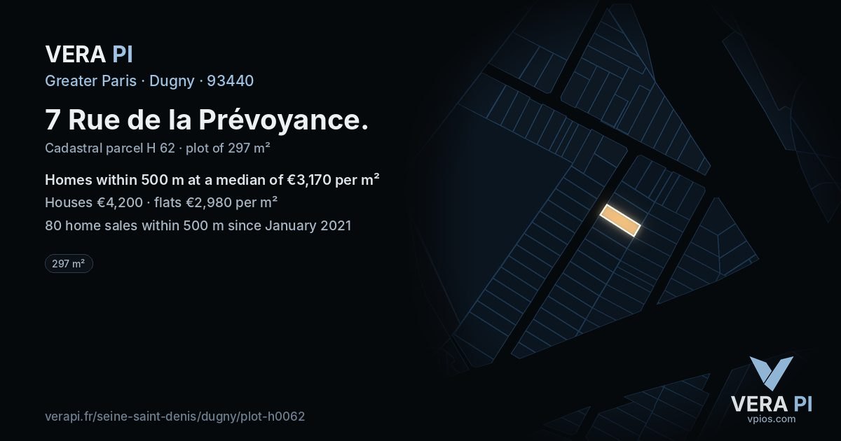 7 Rue de la Prévoyance, Dugny at night – the plot lit, the parcels around coloured by the prices near them