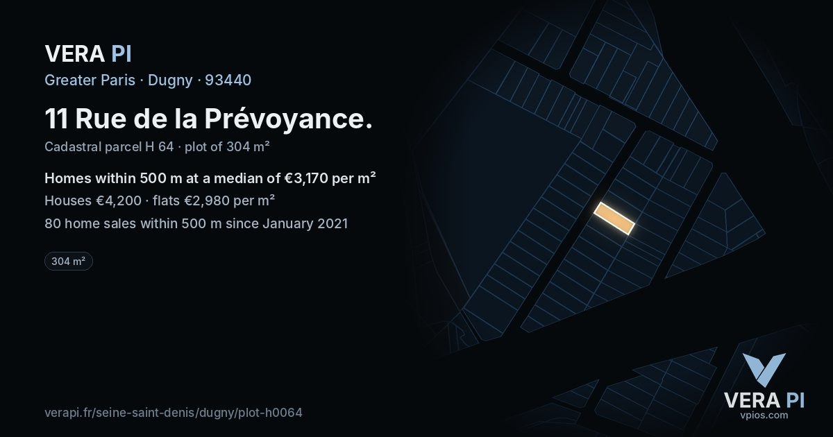 11 Rue de la Prévoyance, Dugny at night – the plot lit, the parcels around coloured by the prices near them