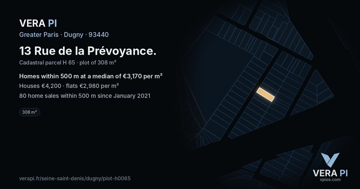13 Rue de la Prévoyance, Dugny at night – the plot lit, the parcels around coloured by the prices near them