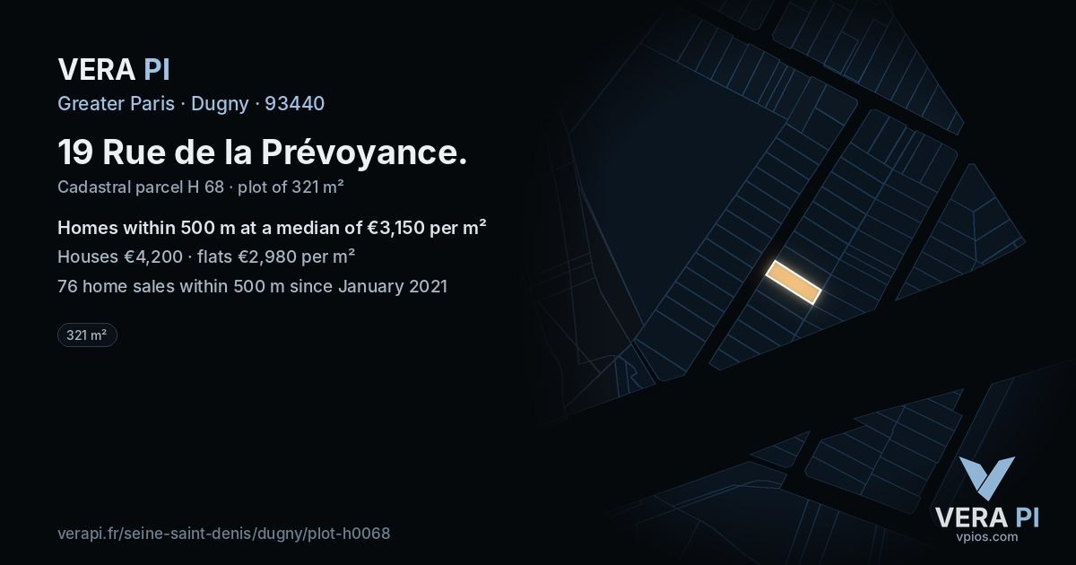19 Rue de la Prévoyance, Dugny at night – the plot lit, the parcels around coloured by the prices near them