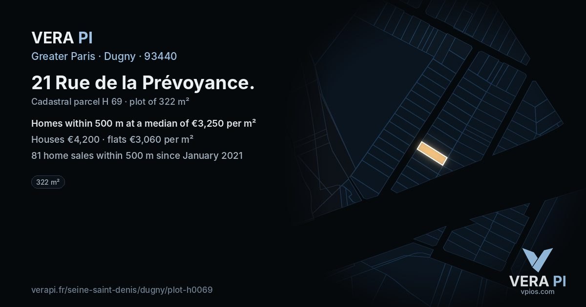 21 Rue de la Prévoyance, Dugny at night – the plot lit, the parcels around coloured by the prices near them