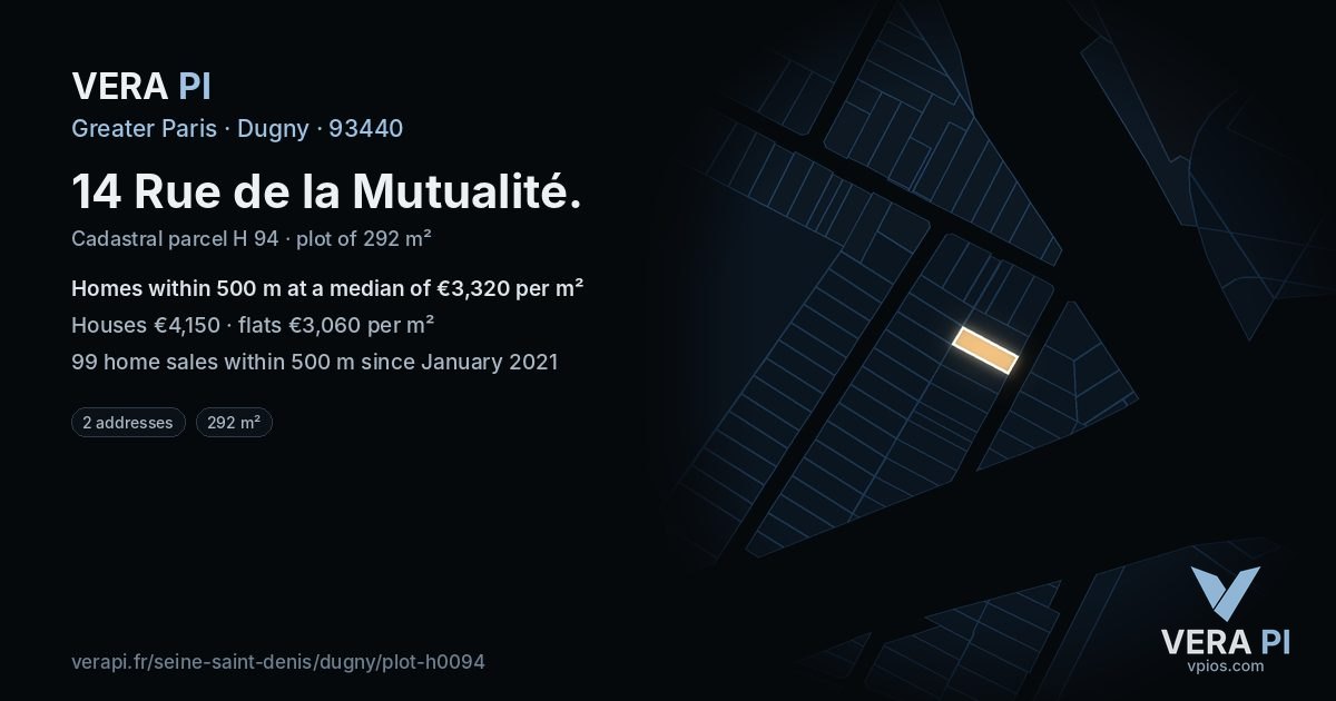 14 Rue de la Mutualité, Dugny at night – the plot lit, the parcels around coloured by the prices near them