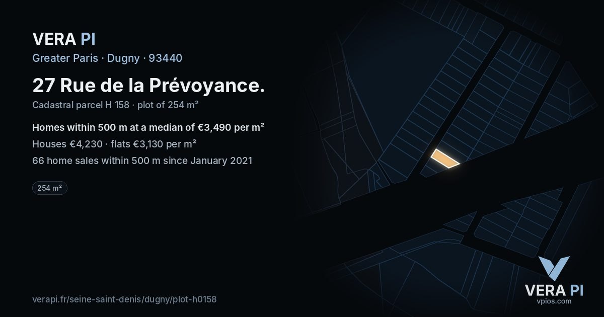 27 Rue de la Prévoyance, Dugny at night – the plot lit, the parcels around coloured by the prices near them
