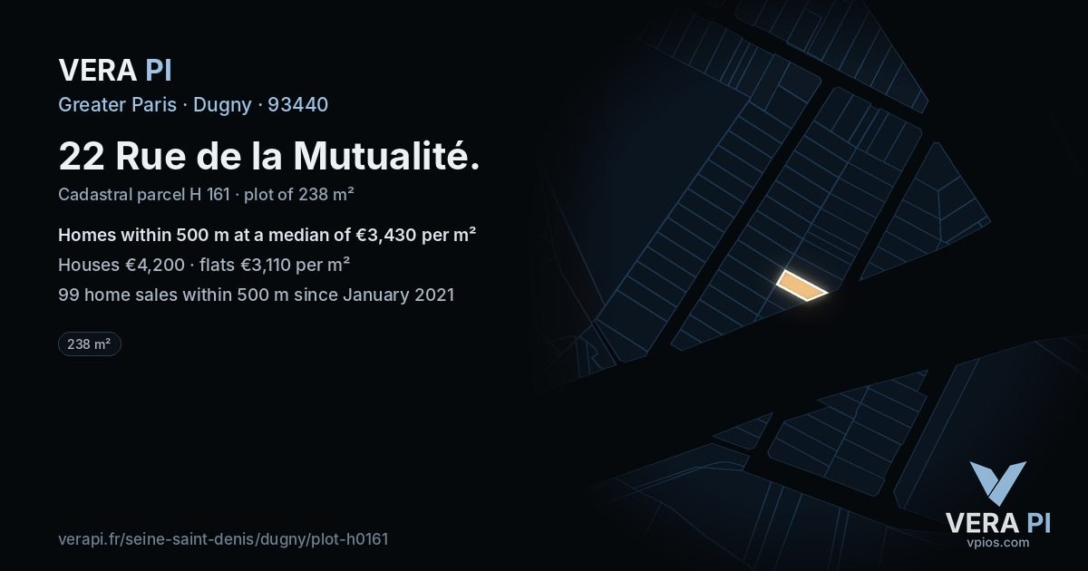 22 Rue de la Mutualité, Dugny at night – the plot lit, the parcels around coloured by the prices near them