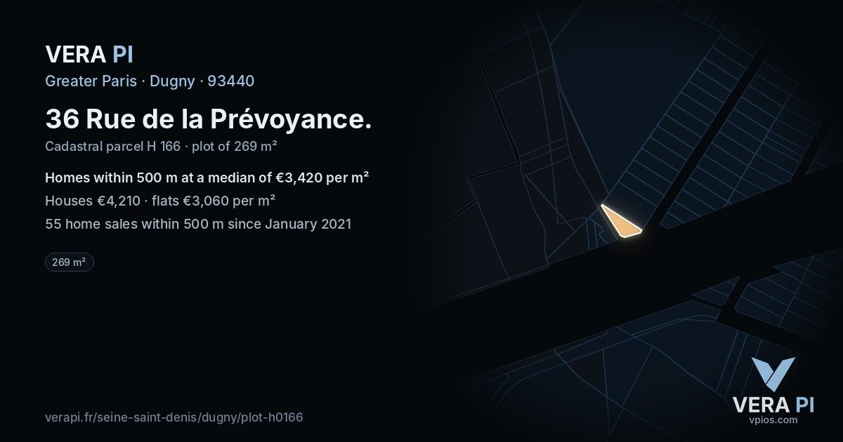 36 Rue de la Prévoyance, Dugny at night – the plot lit, the parcels around coloured by the prices near them