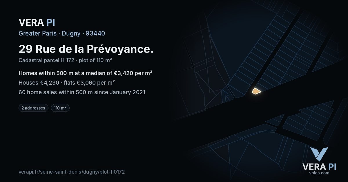 29 Rue de la Prévoyance, Dugny at night – the plot lit, the parcels around coloured by the prices near them