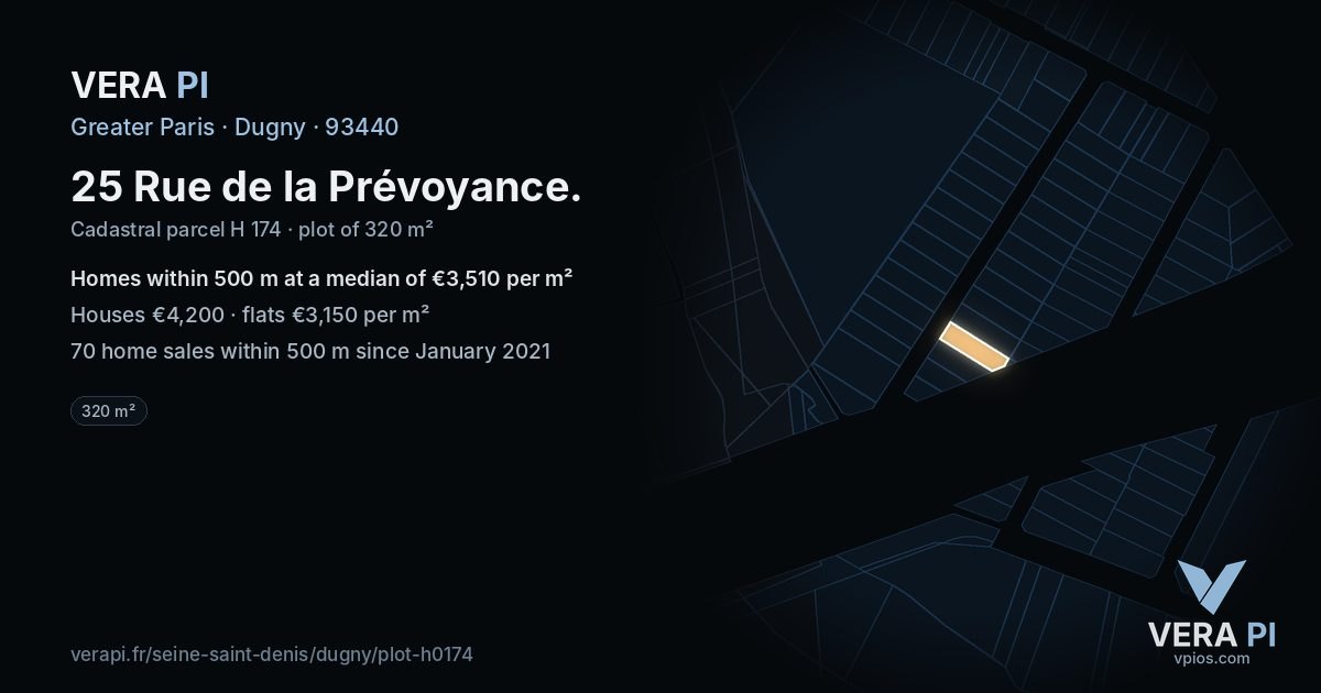 25 Rue de la Prévoyance, Dugny at night – the plot lit, the parcels around coloured by the prices near them