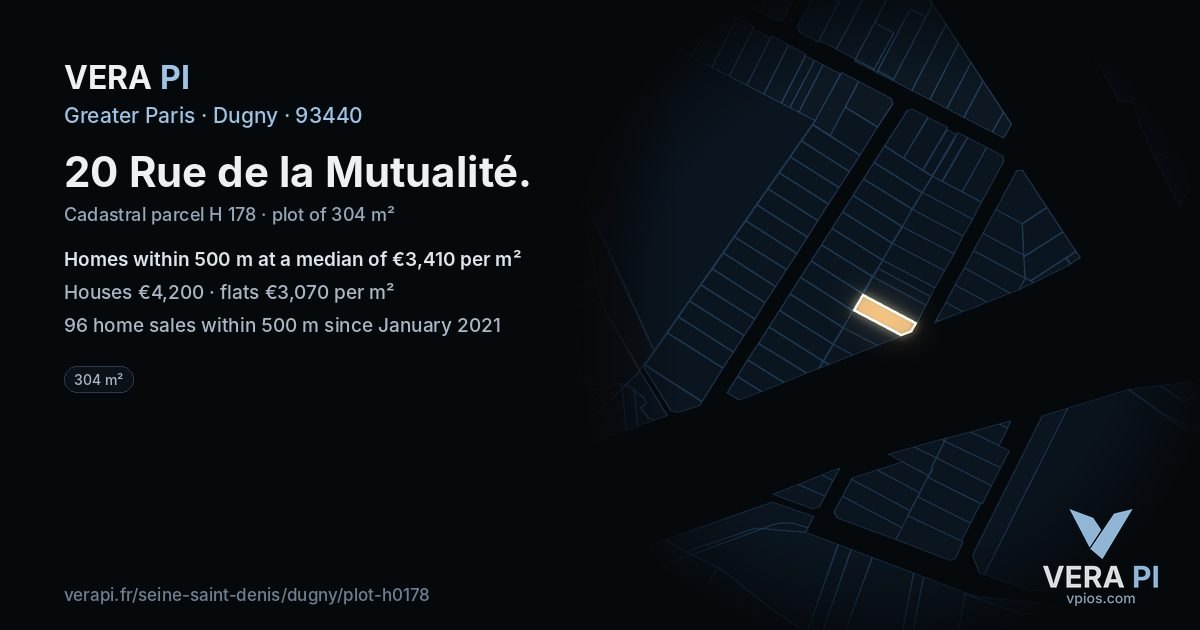 20 Rue de la Mutualité, Dugny at night – the plot lit, the parcels around coloured by the prices near them