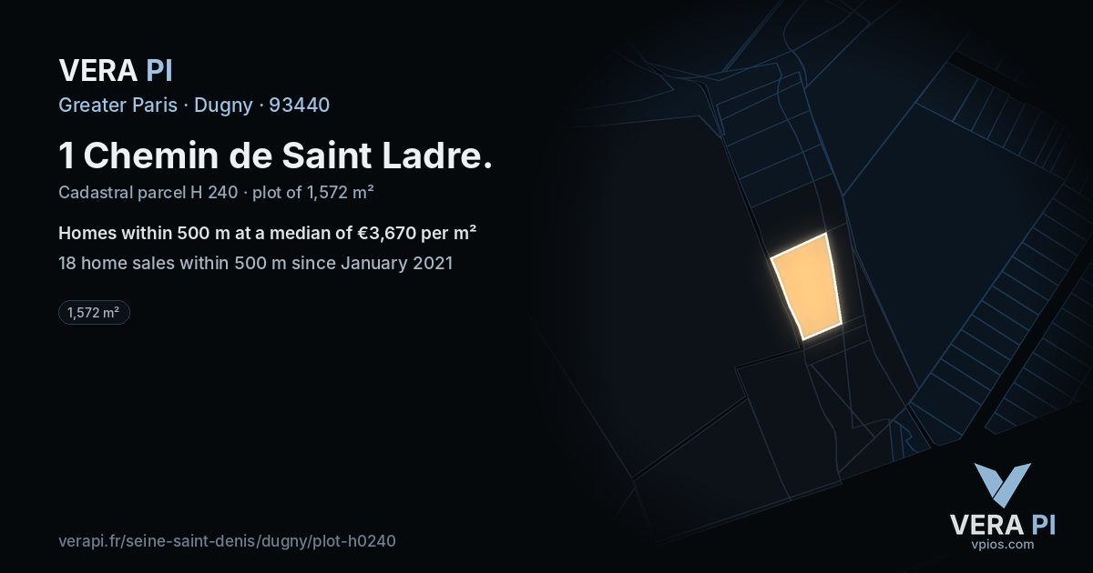 1 Chemin de Saint Ladre, Dugny at night – the plot lit, the parcels around coloured by the prices near them