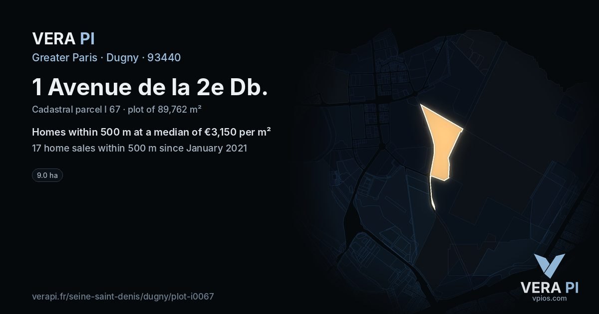 1 Avenue de la 2e Db, Dugny at night – the plot lit, the parcels around coloured by the prices near them