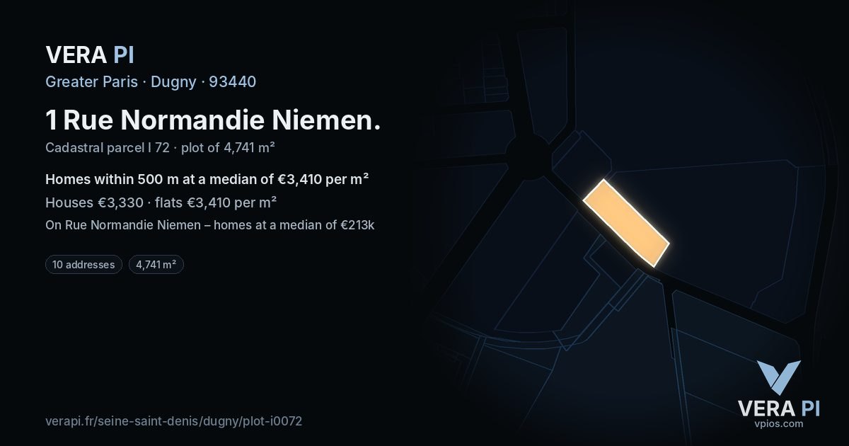 1 Rue Normandie Niemen, Dugny at night – the plot lit, the parcels around coloured by the prices near them