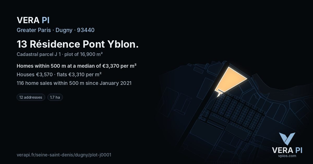13 Résidence Pont Yblon, Dugny at night – the plot lit, the parcels around coloured by the prices near them