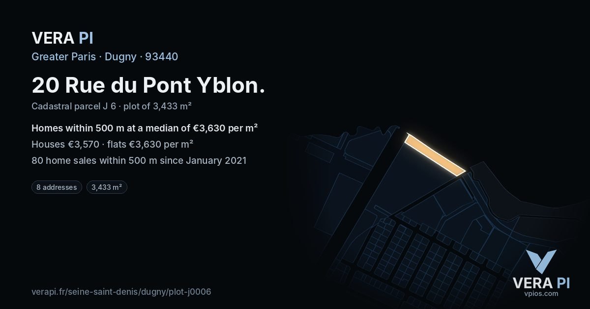 20 Rue du Pont Yblon, Dugny at night – the plot lit, the parcels around coloured by the prices near them