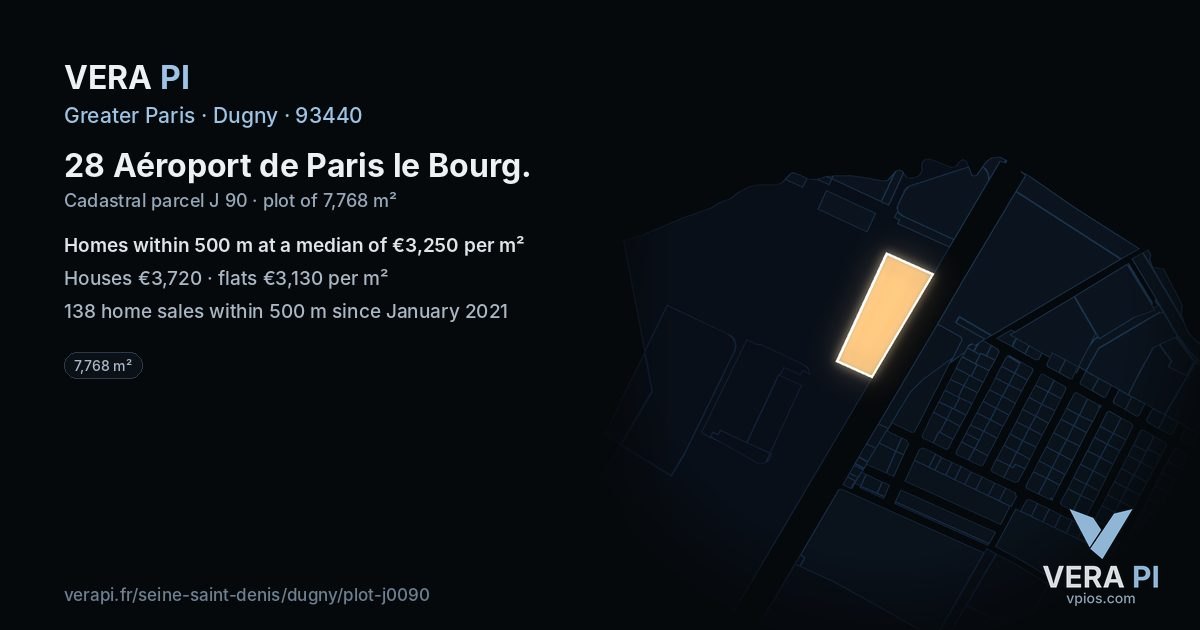 28 Aéroport de Paris le Bourg, Dugny at night – the plot lit, the parcels around coloured by the prices near them