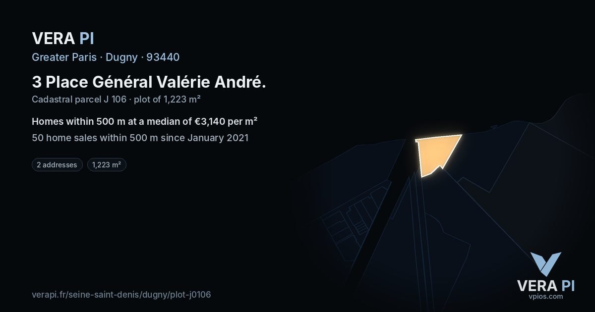 3 Place Général Valérie André, Dugny at night – the plot lit, the parcels around coloured by the prices near them