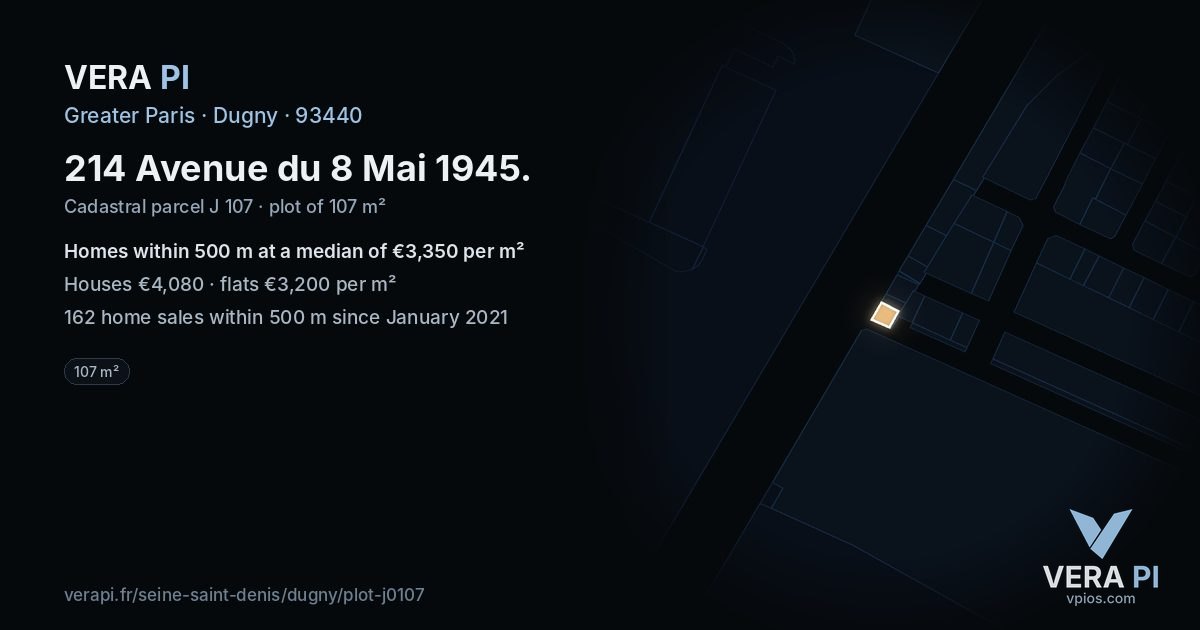 214 Avenue du 8 Mai 1945, Dugny at night – the plot lit, the parcels around coloured by the prices near them