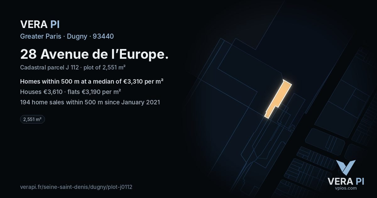 28 Avenue de l’Europe, Dugny at night – the plot lit, the parcels around coloured by the prices near them