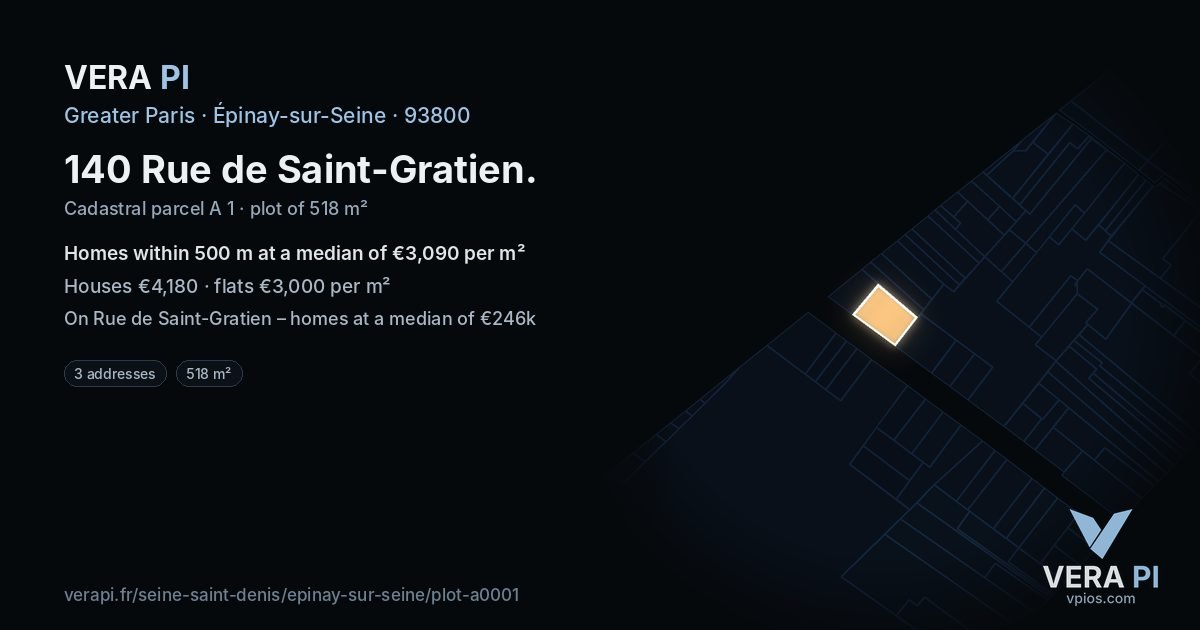 140 Rue de Saint-Gratien, Épinay-sur-Seine at night – the plot lit, the parcels around coloured by the prices near them