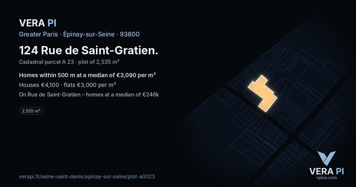 124 Rue de Saint-Gratien, Épinay-sur-Seine at night – the plot lit, the parcels around coloured by the prices near them