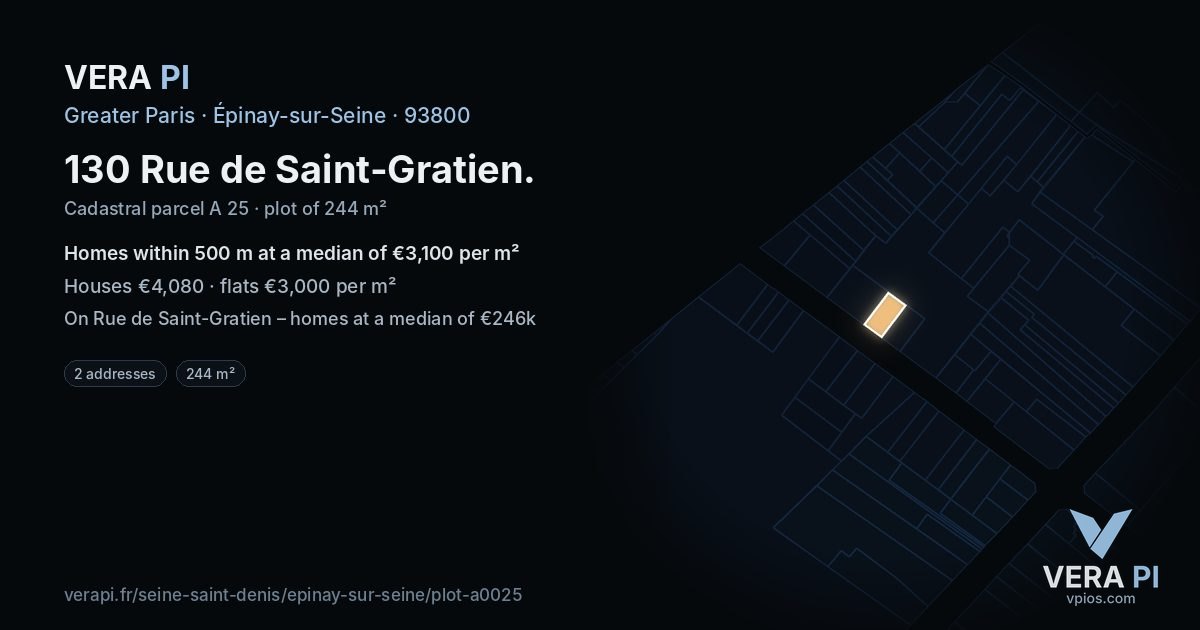 130 Rue de Saint-Gratien, Épinay-sur-Seine at night – the plot lit, the parcels around coloured by the prices near them
