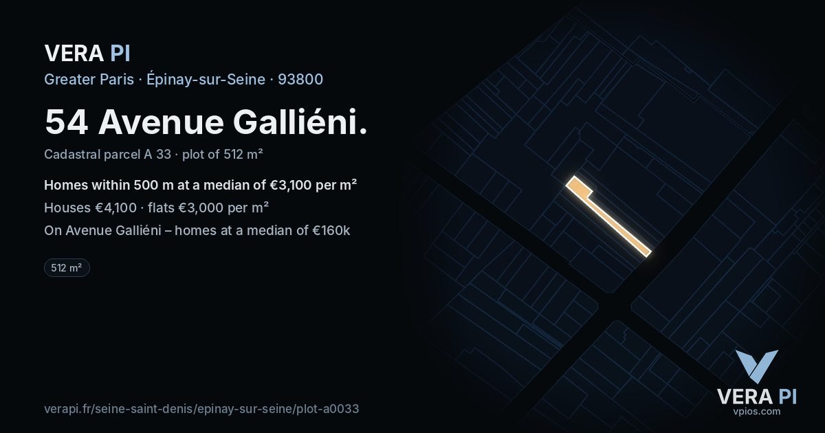 54 Avenue Galliéni, Épinay-sur-Seine at night – the plot lit, the parcels around coloured by the prices near them