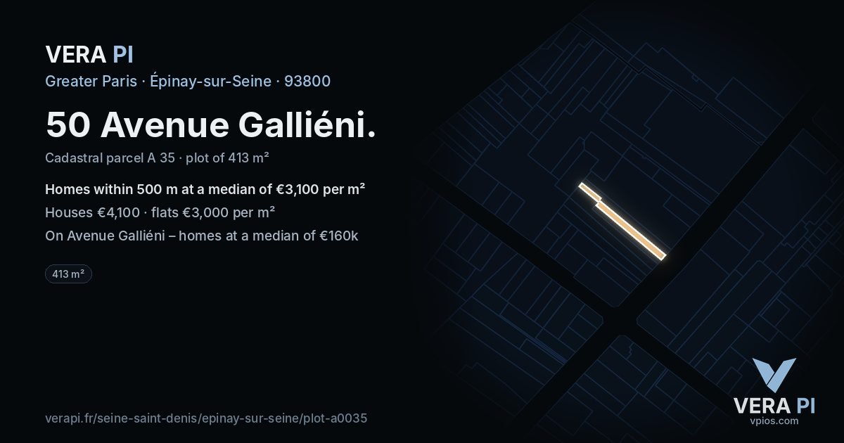50 Avenue Galliéni, Épinay-sur-Seine at night – the plot lit, the parcels around coloured by the prices near them