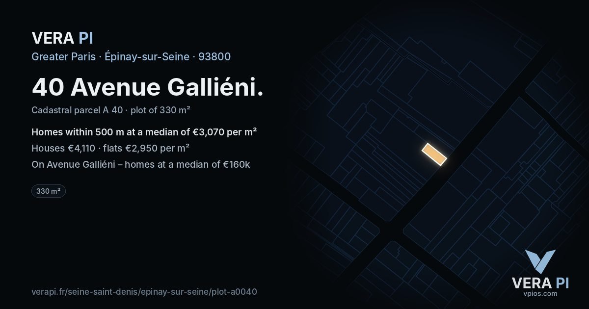 40 Avenue Galliéni, Épinay-sur-Seine at night – the plot lit, the parcels around coloured by the prices near them
