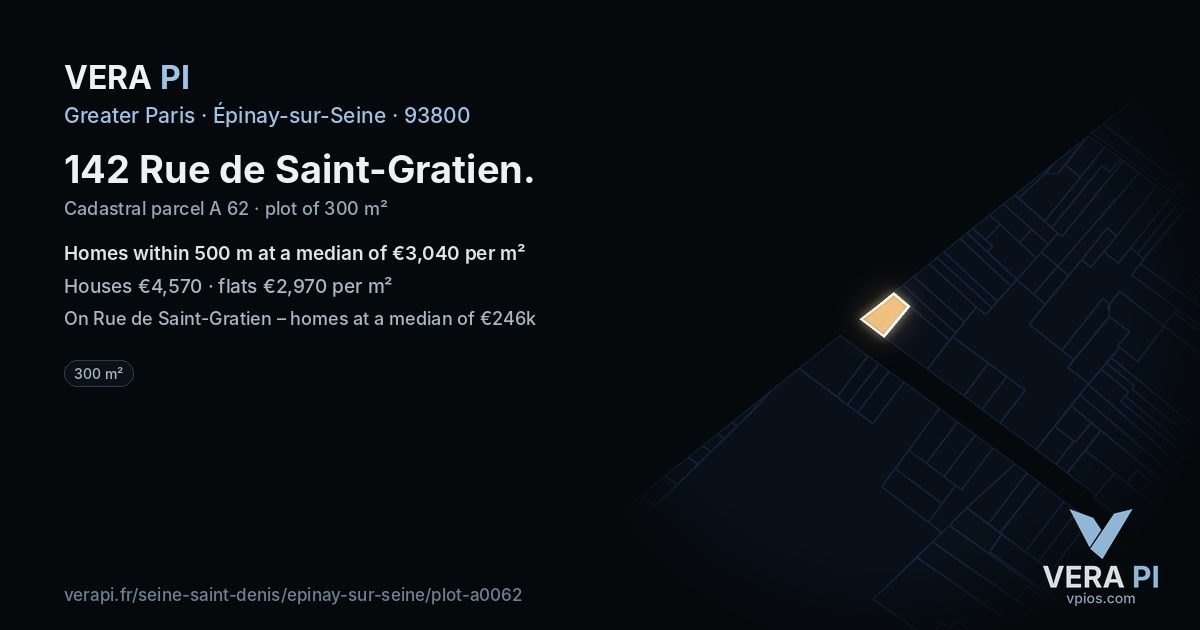 142 Rue de Saint-Gratien, Épinay-sur-Seine at night – the plot lit, the parcels around coloured by the prices near them