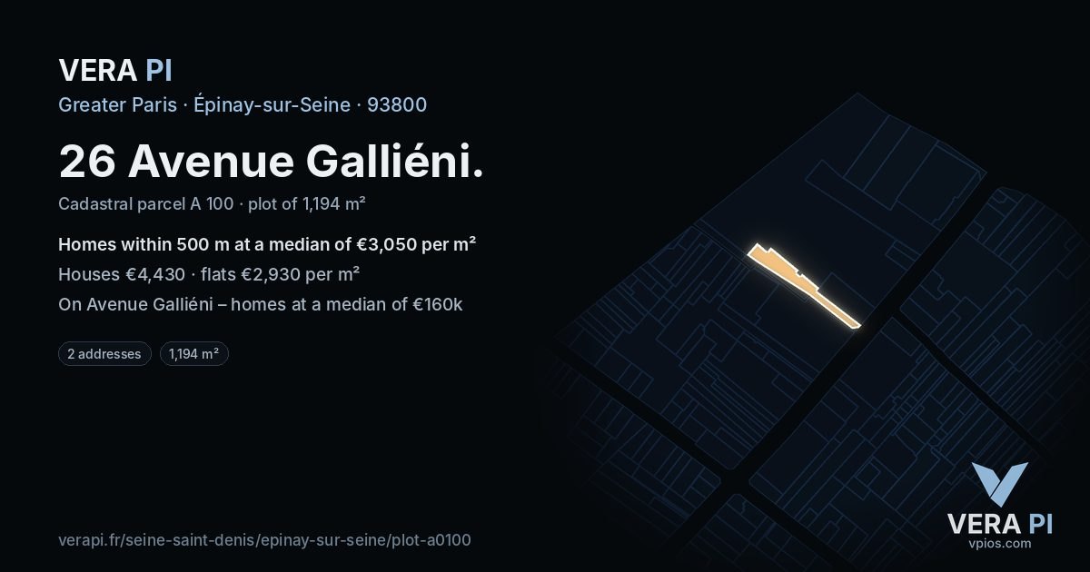 26 Avenue Galliéni, Épinay-sur-Seine at night – the plot lit, the parcels around coloured by the prices near them