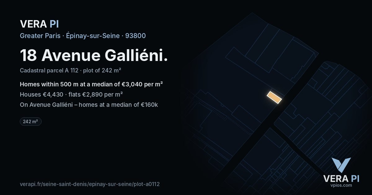 18 Avenue Galliéni, Épinay-sur-Seine at night – the plot lit, the parcels around coloured by the prices near them