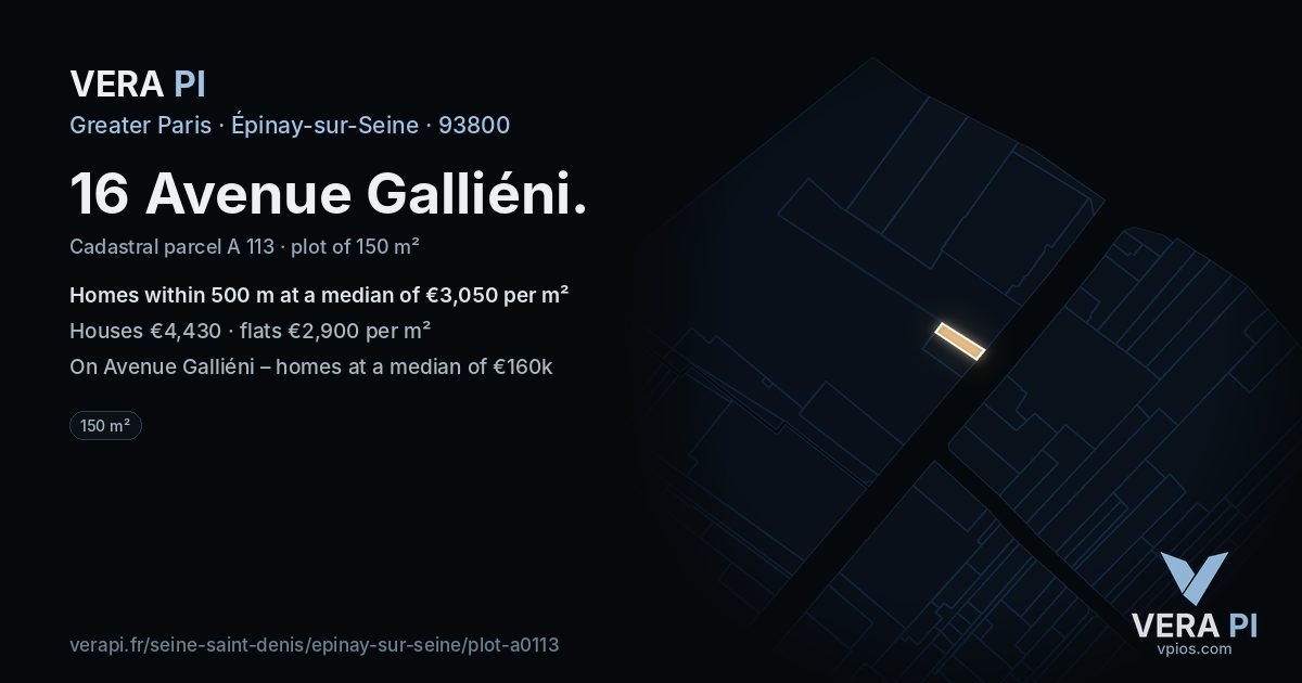 16 Avenue Galliéni, Épinay-sur-Seine at night – the plot lit, the parcels around coloured by the prices near them
